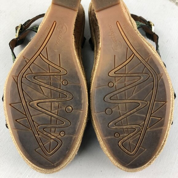 Earthies Women's Size 8.5B Corsica Green Leather Open Toe Espadrille Wedges - Picture 13 of 16